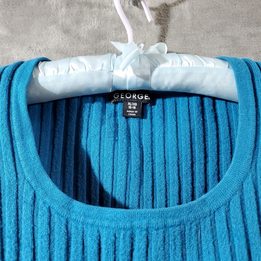 Blue Ribbed Women's Sweater - Picture 3 of 8